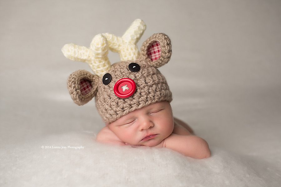 christmas reindeer hat on  newborn
